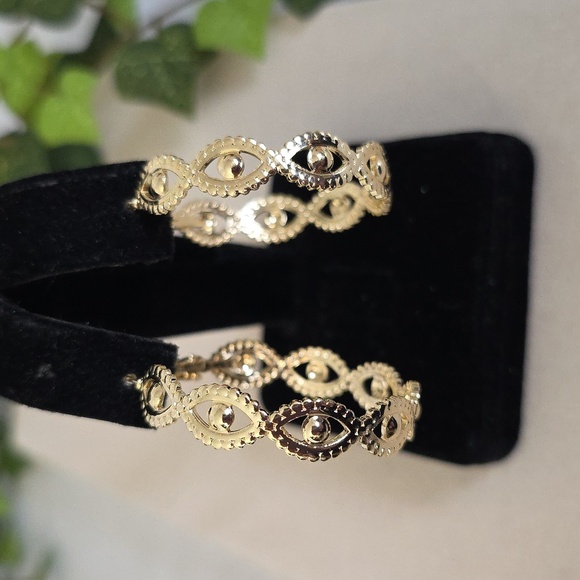 Gold Filled Hoop Earrings Evil Eye Design - Picture 5 of 7